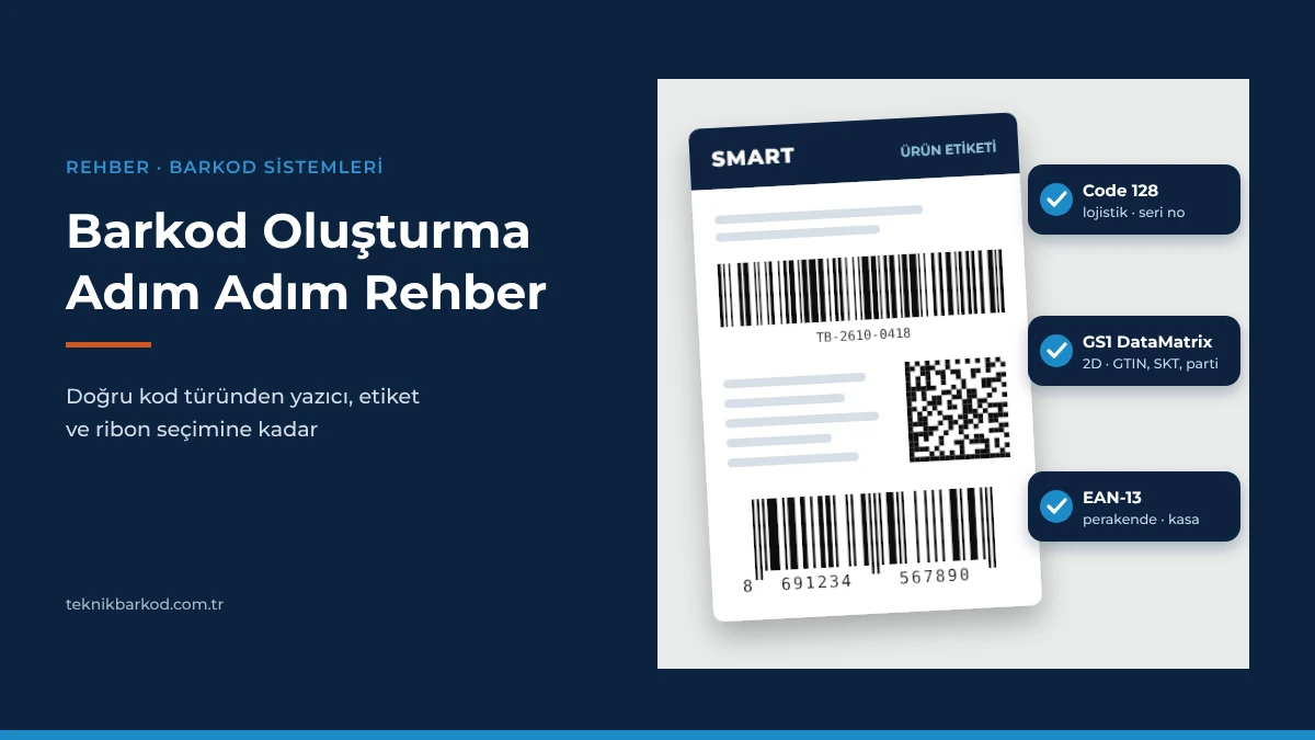 Barkod oluşturma: ürün etiketinde EAN-13, Code128 ve GS1 DataMatrix kodları