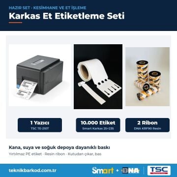 Karkas Et Etiketleme Seti: TSC TE-210T + 10.000 Smart Karkas Etiket + 2 DNA Resin Ribon
